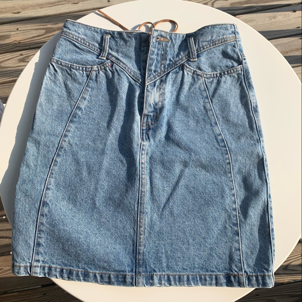 Mango High-Waisted A line Lace-up Denim Skirt